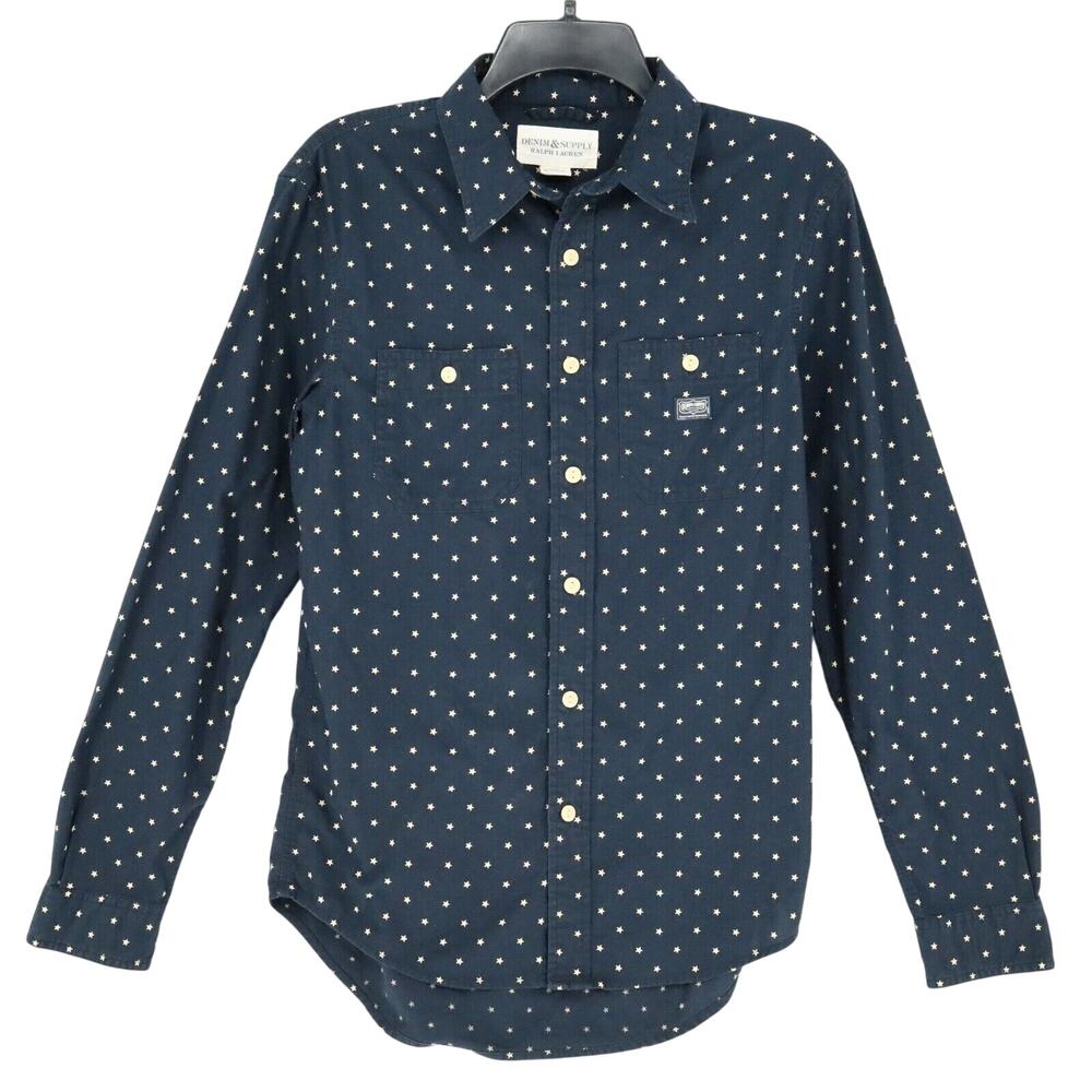 Ralph Lauren Denim & Supply Shirt Mens Small Navy Blue White Stars Logo Casual